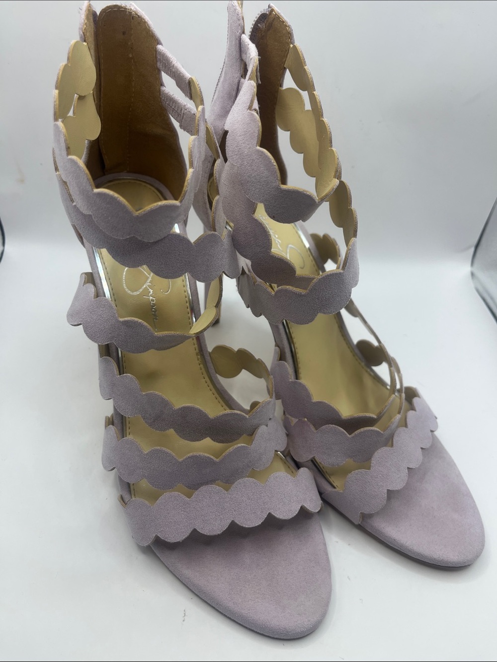Jessica Simpson Lavender Scalloped Strappy Heels